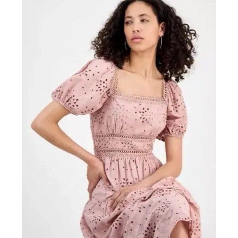 NWT And Now This Women's Eyelet Cotton Maxi Dress In Pink Size Medium